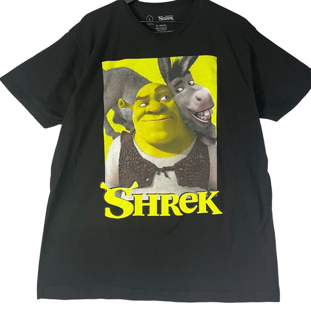 DreamWorks Shrek Donkey Graphic T-Shirt Mens XL Black Cotton Movie Tee‎